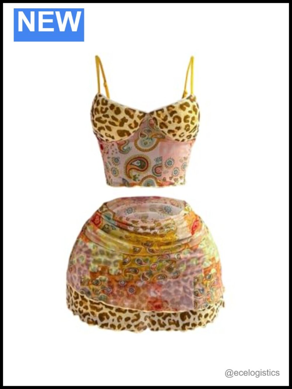 Women's 2 Piece Skirt Set Leopard Paisley Print Crop Top and Bodycon Mini Skirt